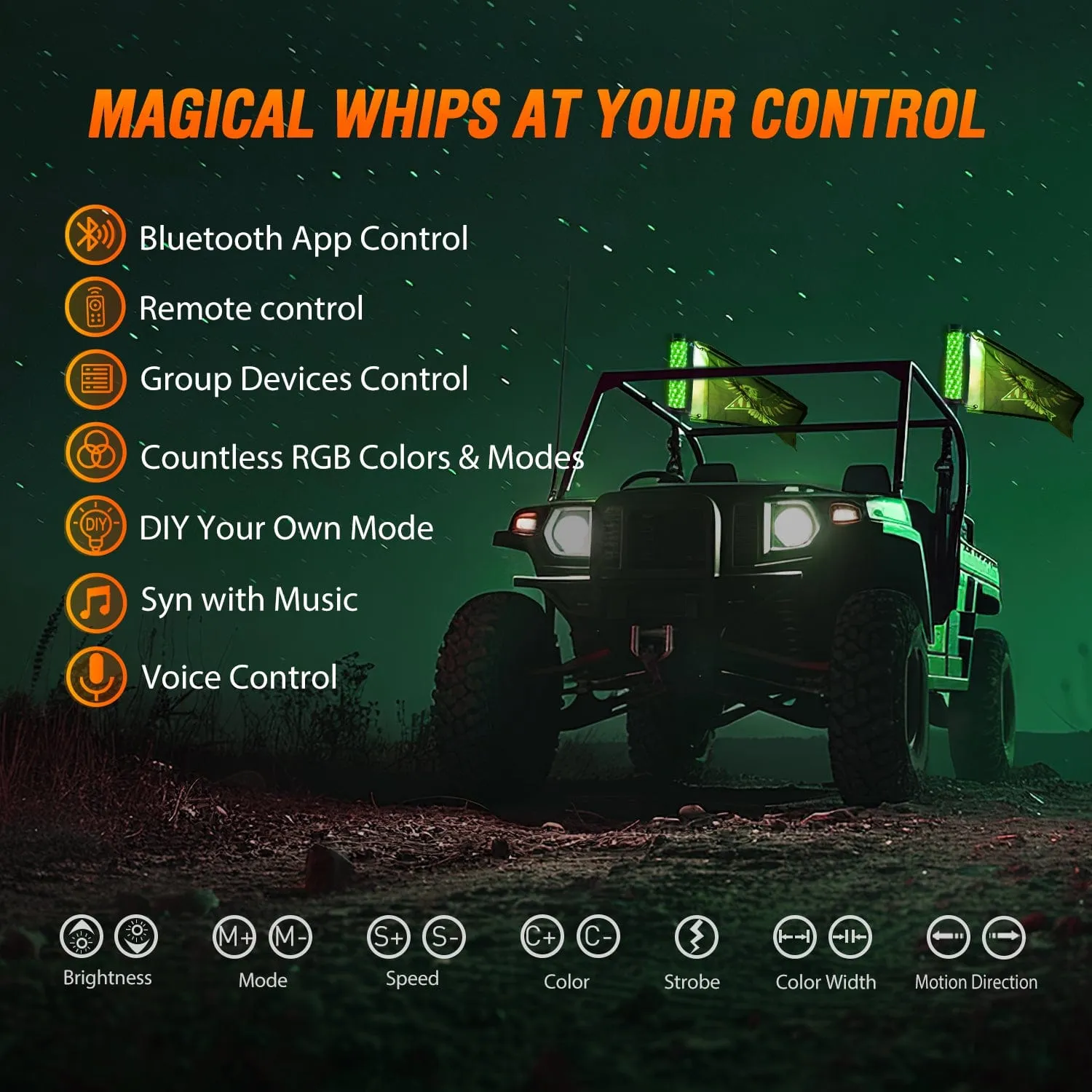 1Pc 2FT Spiral Antenna Bluetooth Remote App Control Led Fat Whip Light