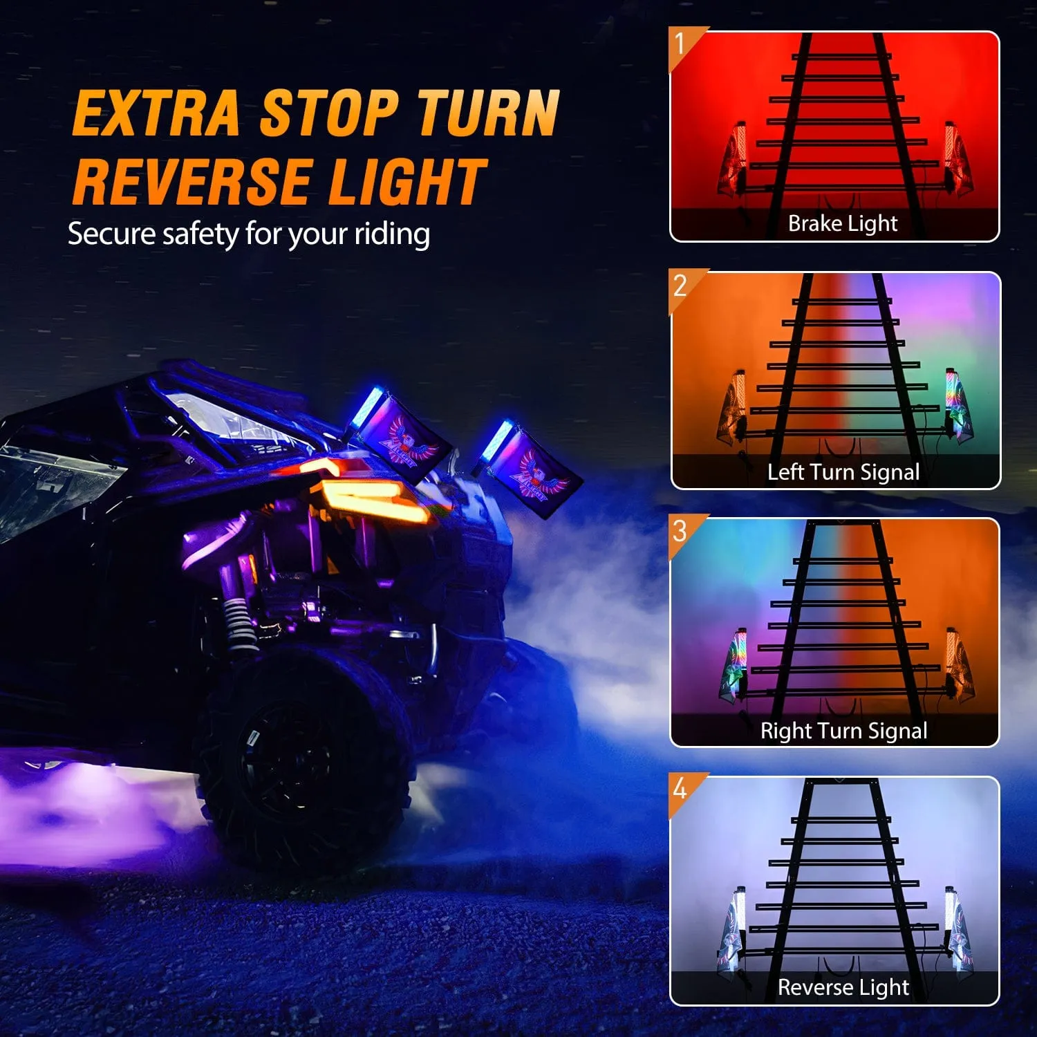 1Pc 2FT Spiral Antenna Bluetooth Remote App Control Led Fat Whip Light