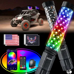1Pc 2FT Spiral Antenna Bluetooth Remote App Control Led Fat Whip Light