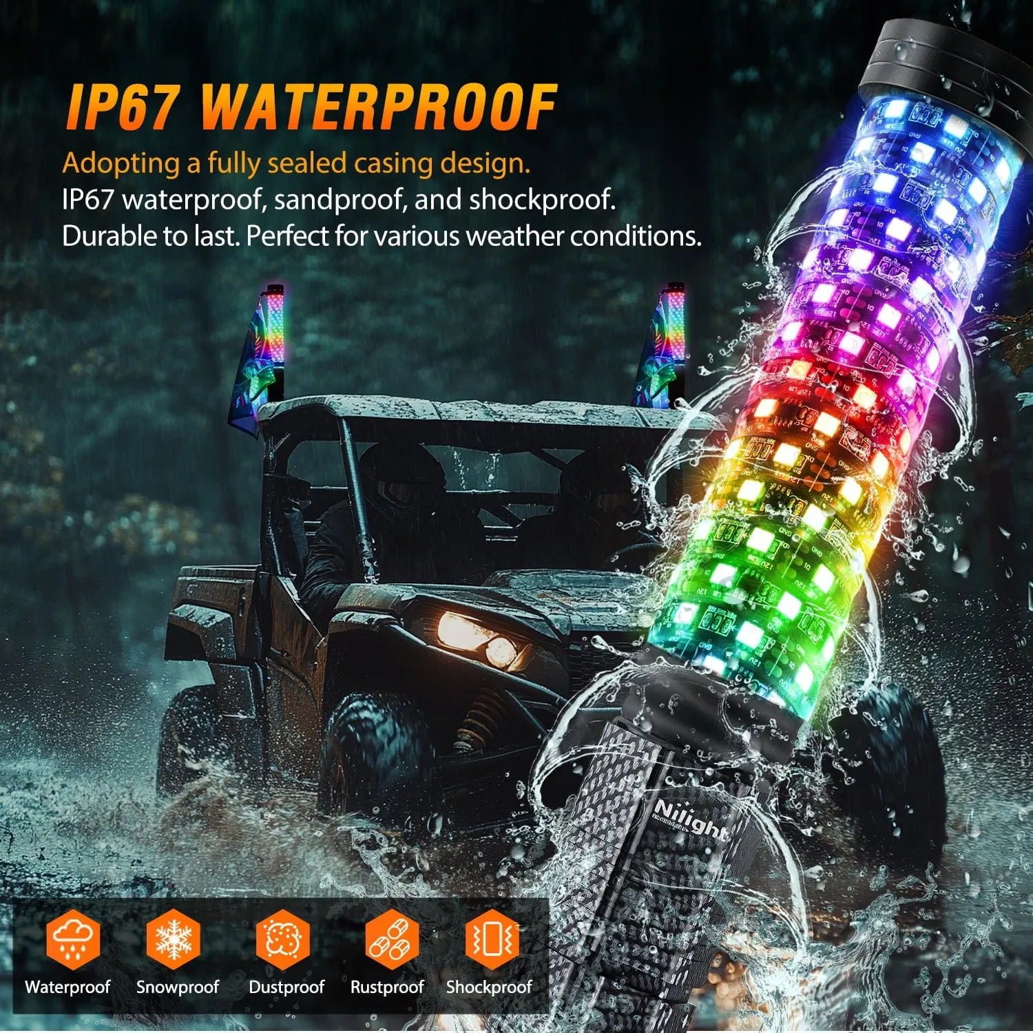 1Pc 2FT Spiral Antenna Bluetooth Remote App Control Led Fat Whip Light