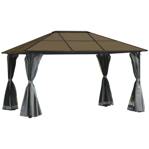 4 x 3(m) Garden Aluminium Gazebo Hardtop Roof Canopy Marquee Party Tent Patio Outdoor Shelter with Mesh Curtains & Side Walls - Grey
