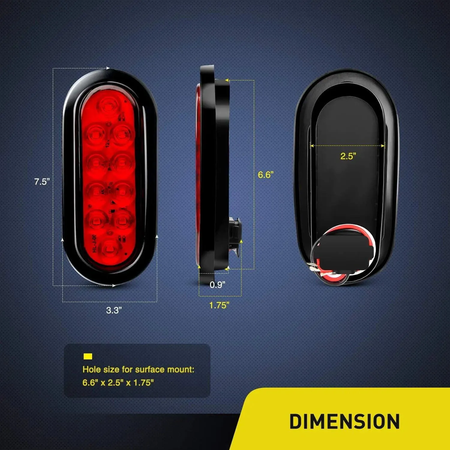 6 Inch Oval Red LED Trailer Tail Lights (Pair)