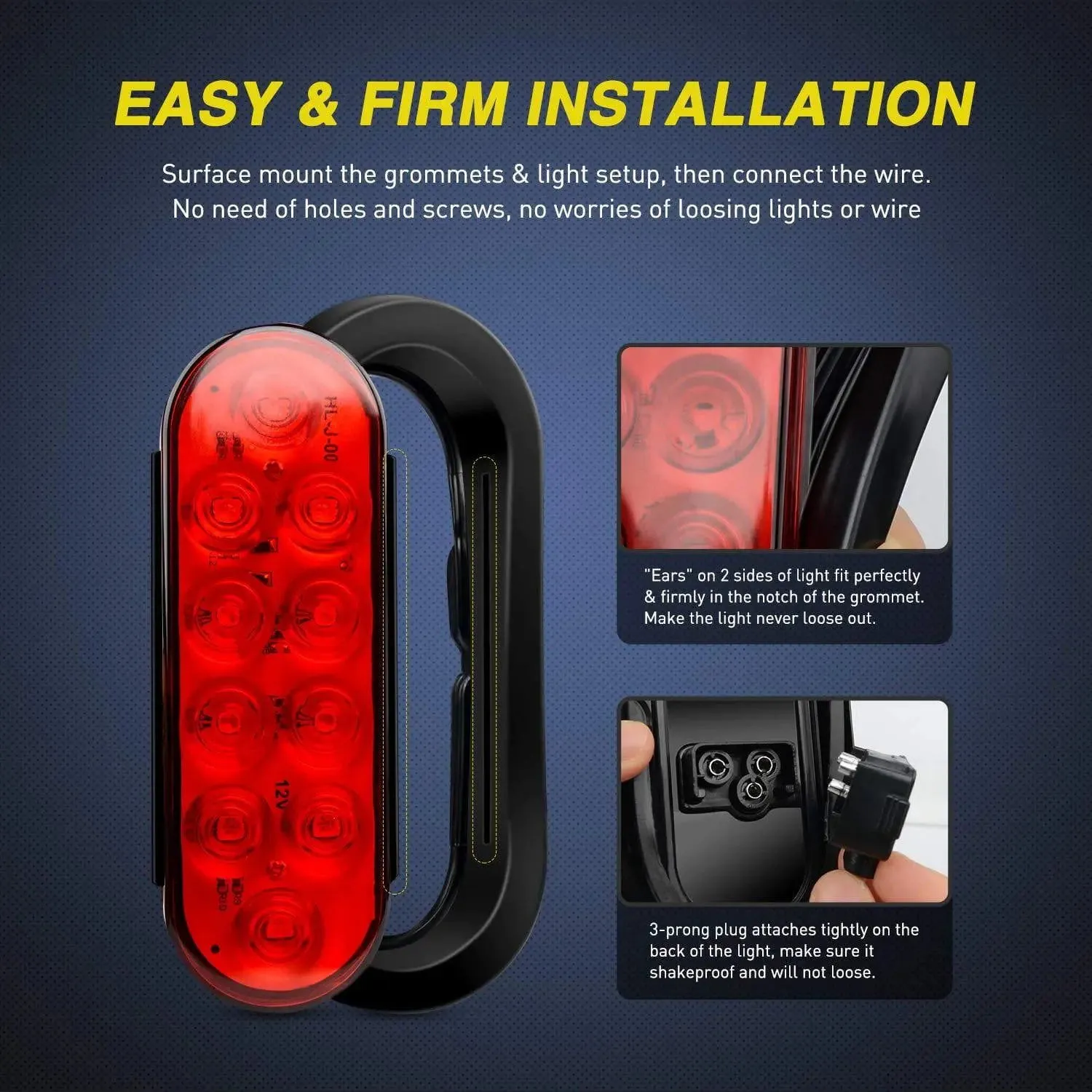 6 Inch Oval Red LED Trailer Tail Lights (Pair)