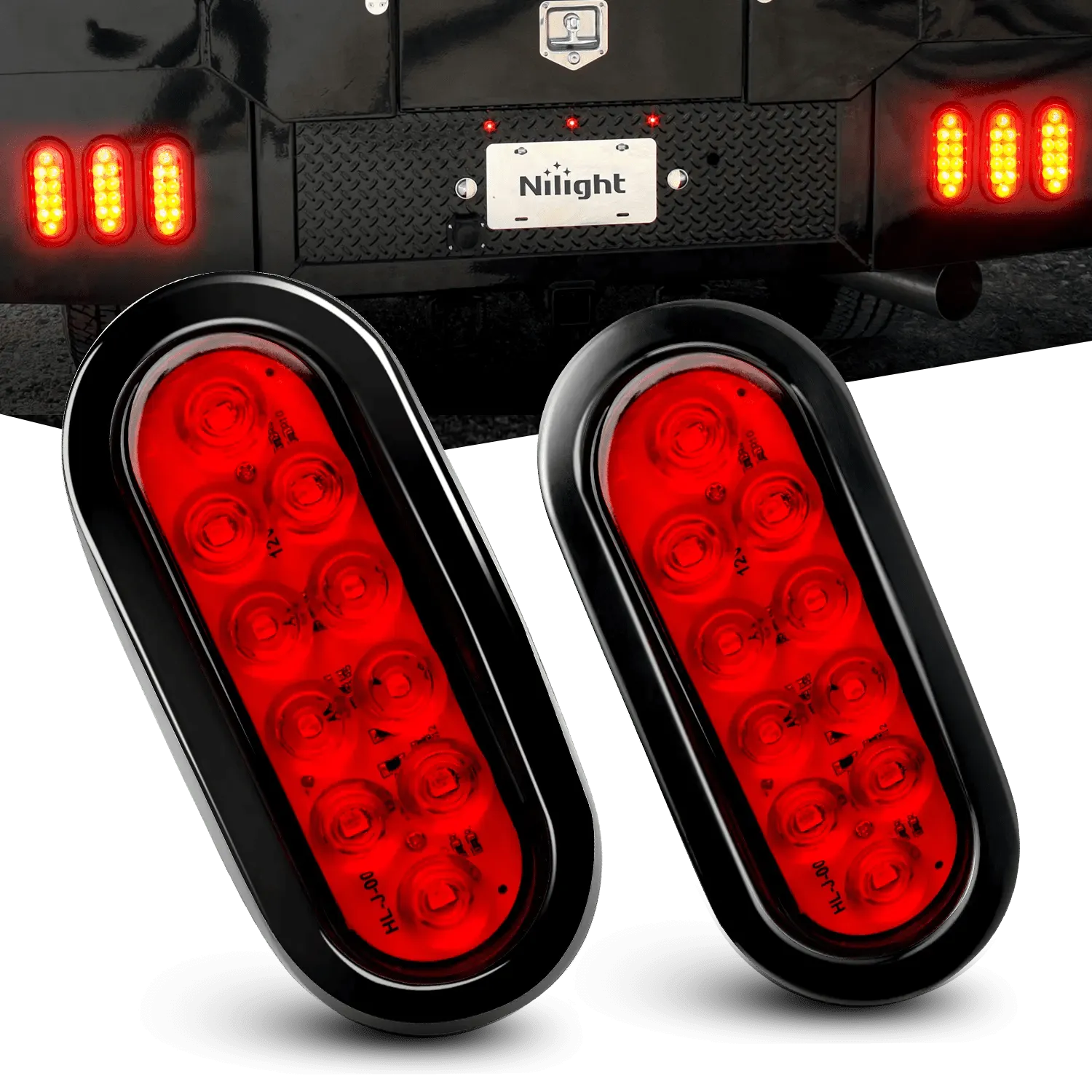 6 Inch Oval Red LED Trailer Tail Lights (Pair)