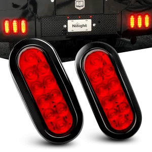 6 Inch Oval Red LED Trailer Tail Lights (Pair)