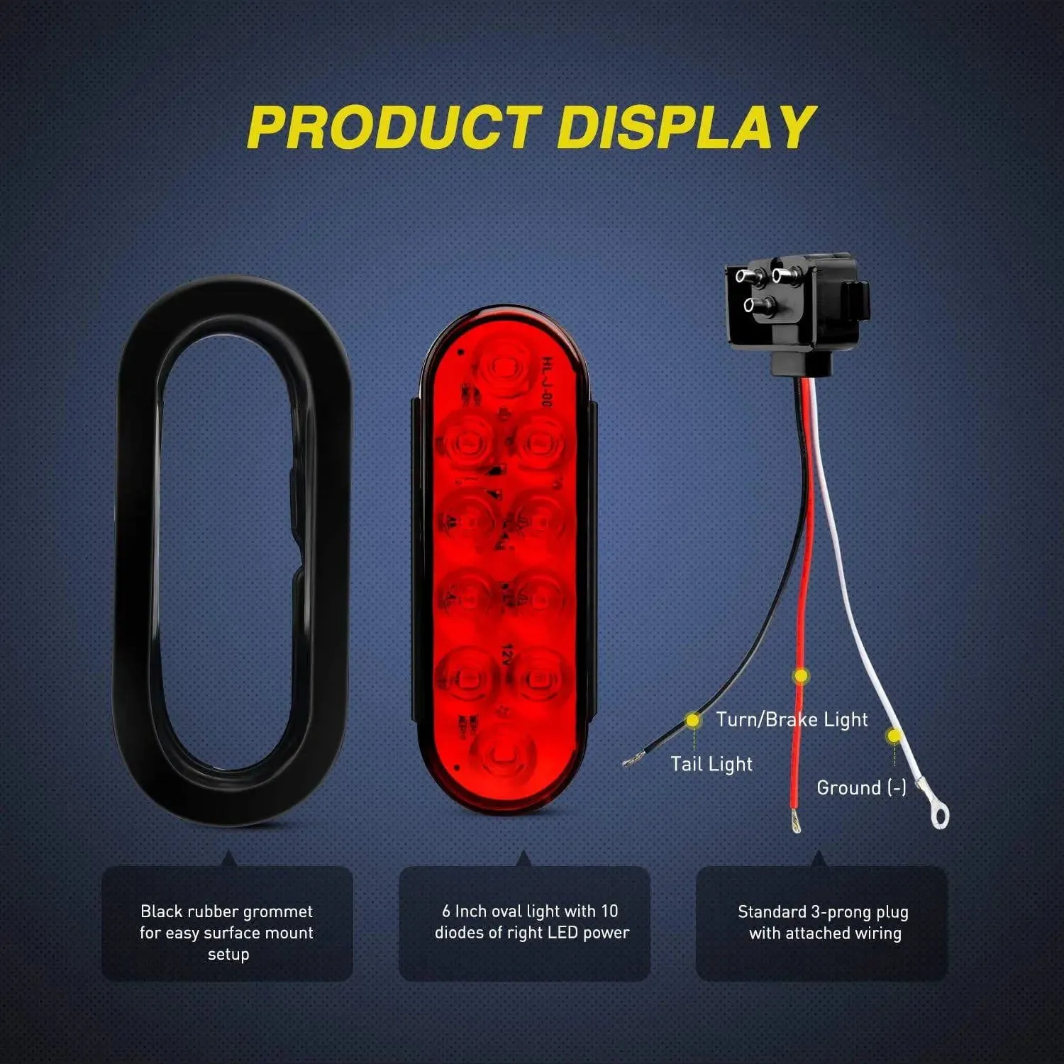 6 Inch Oval Red LED Trailer Tail Lights (Pair)