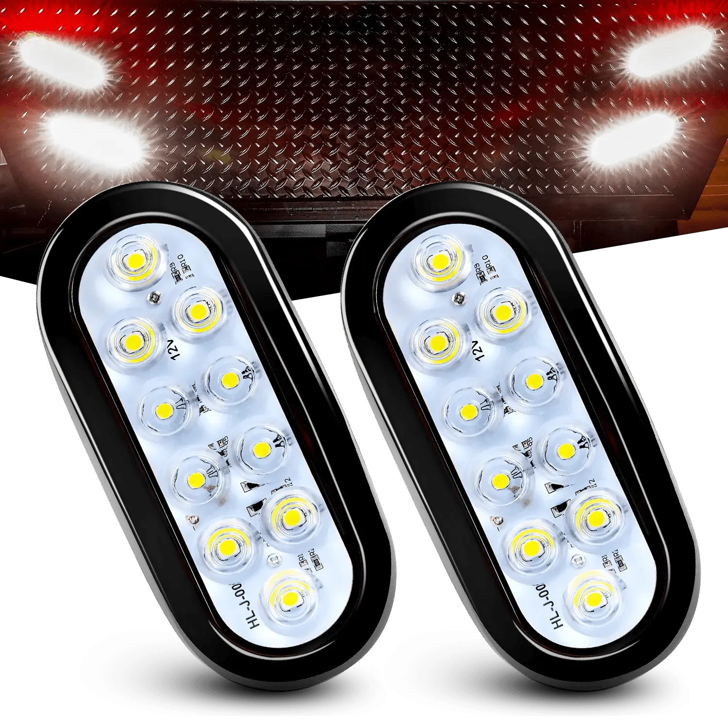 6 Inch Oval White LED Trailer Tail Lights (Pair)