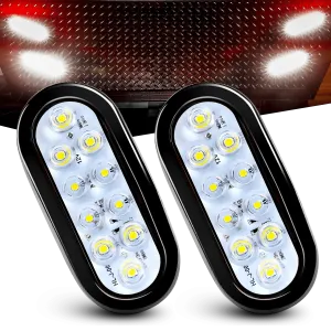 6 Inch Oval White LED Trailer Tail Lights (Pair)