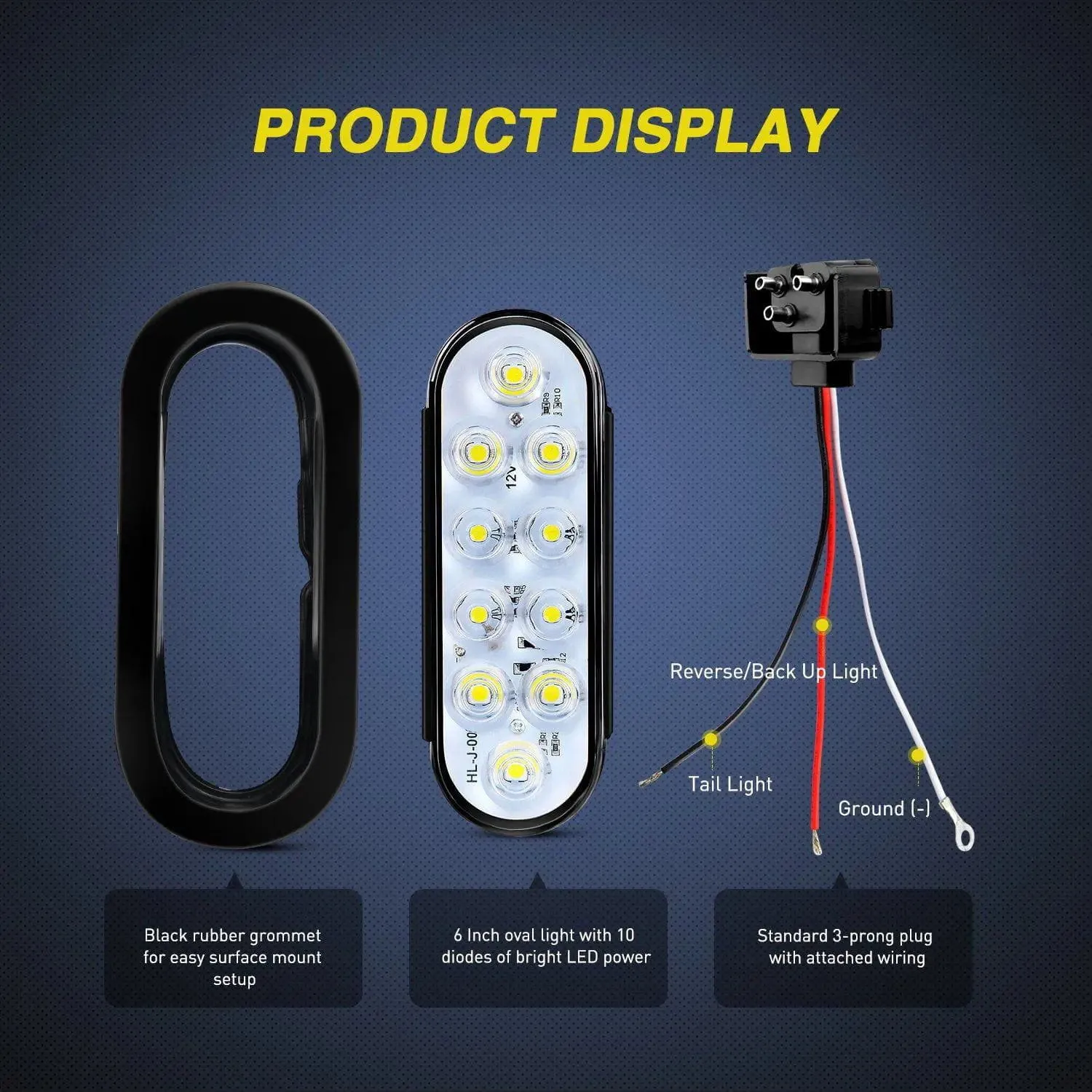 6 Inch Oval White LED Trailer Tail Lights (Pair)