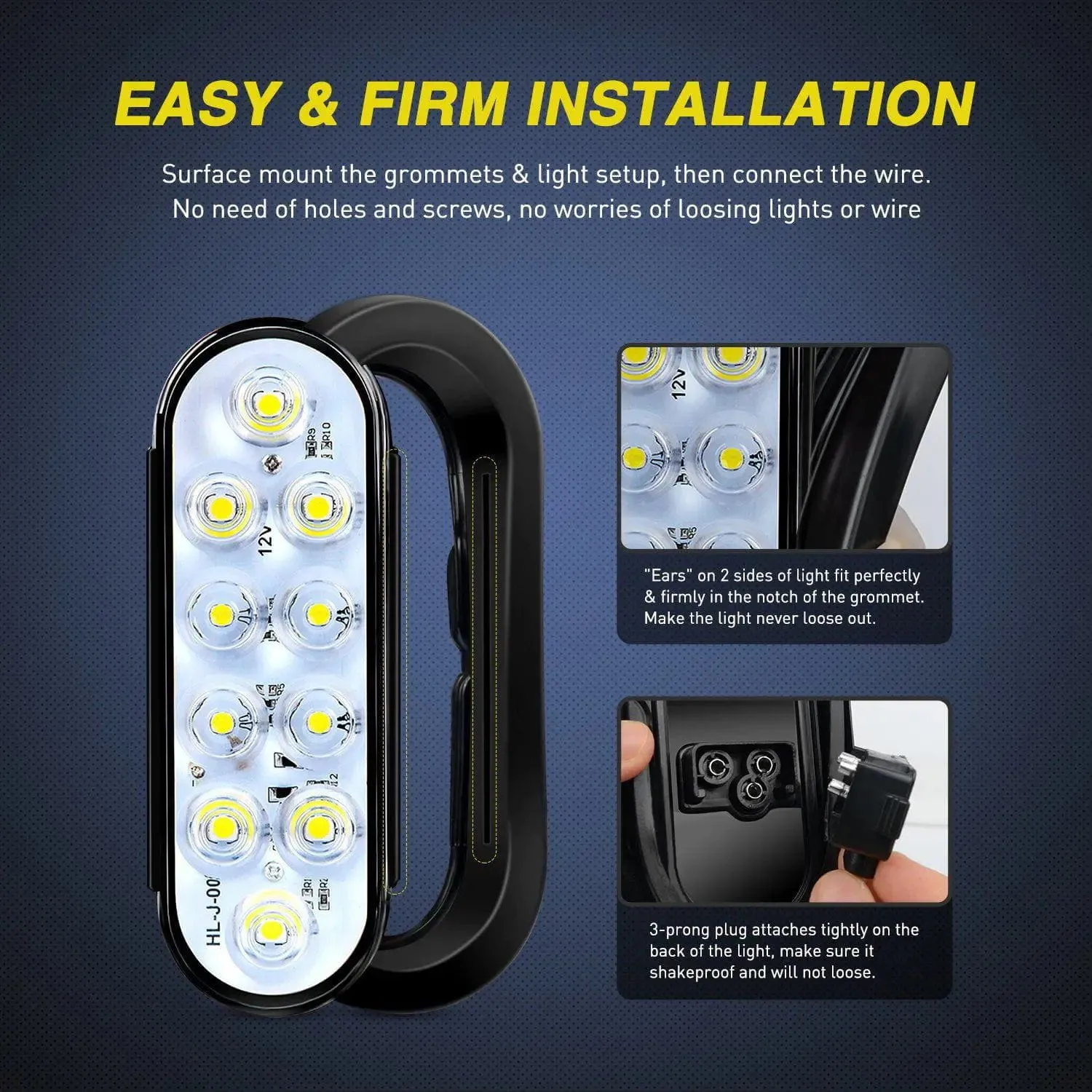 6 Inch Oval White LED Trailer Tail Lights (Pair)