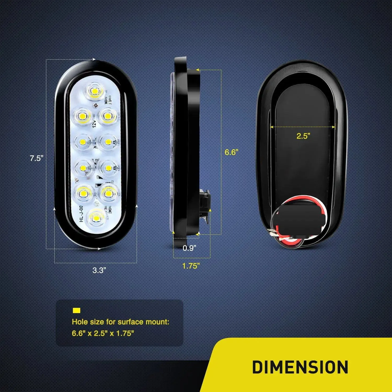 6 Inch Oval White LED Trailer Tail Lights (Pair)