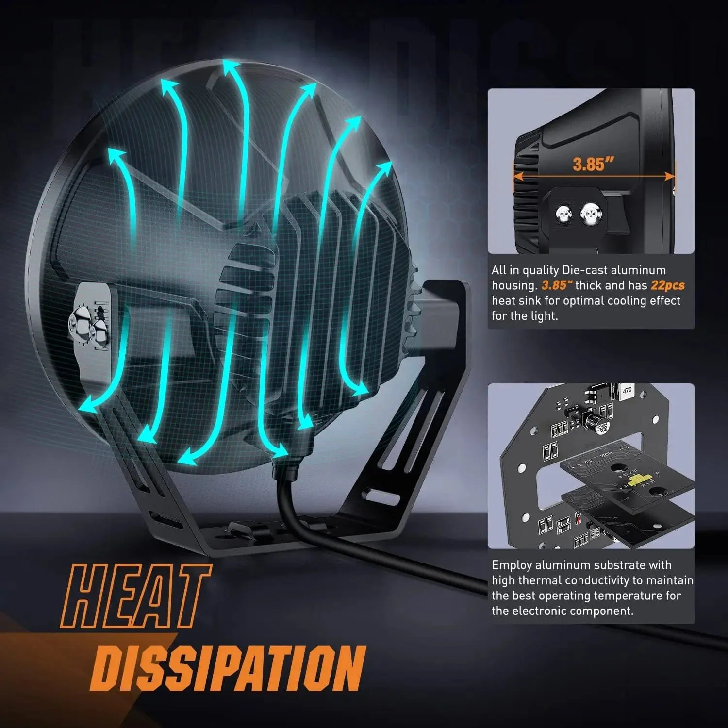 7 Inch 120W 5800LM Round High Low Beam Built-in EMC LED Work Lights (Pair) | 14AWG DT Wire