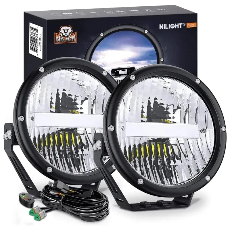 7 Inch 120W 5800LM Round High Low Beam Built-in EMC LED Work Lights (Pair) | 14AWG DT Wire