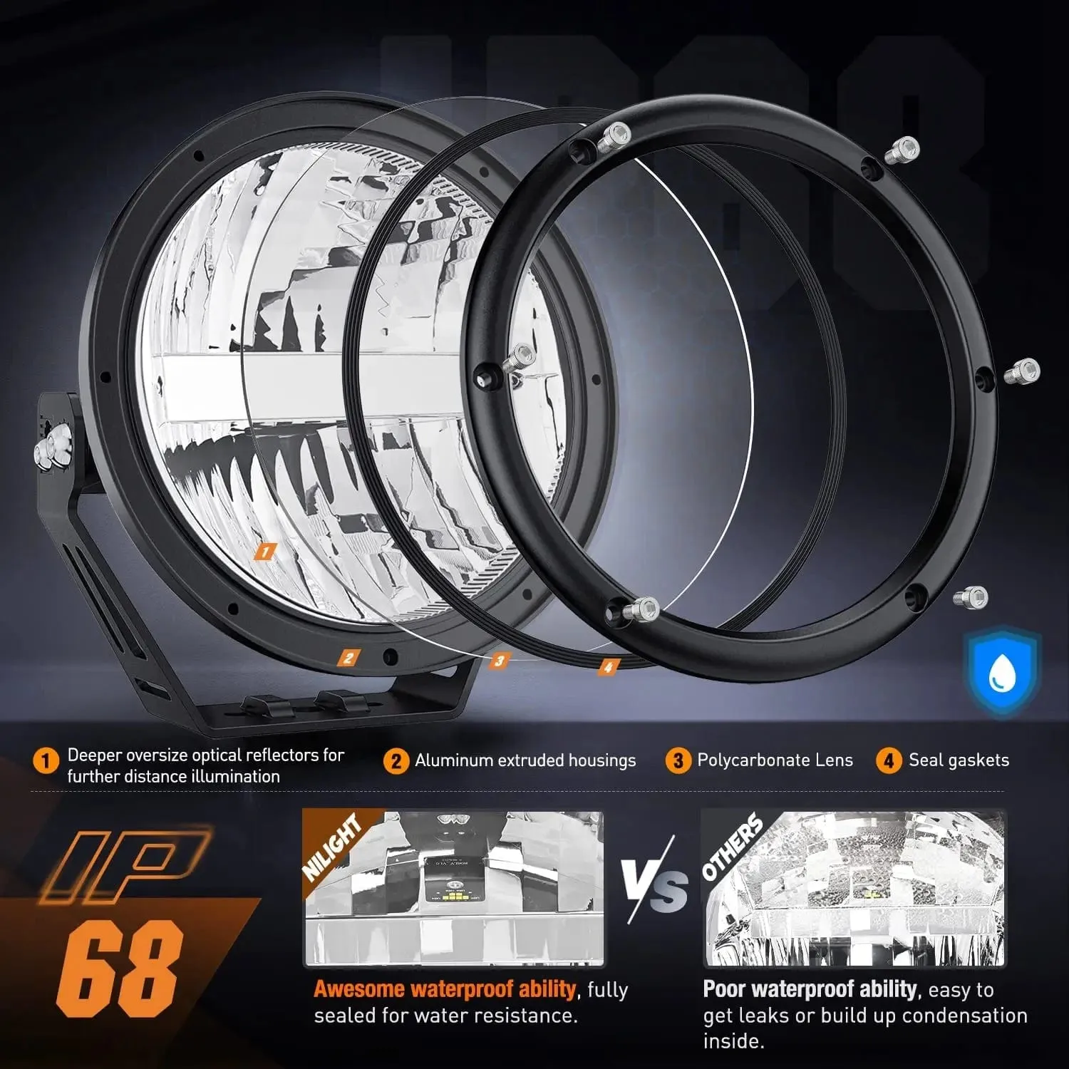 7 Inch 120W 5800LM Round High Low Beam Built-in EMC LED Work Lights (Pair) | 14AWG DT Wire