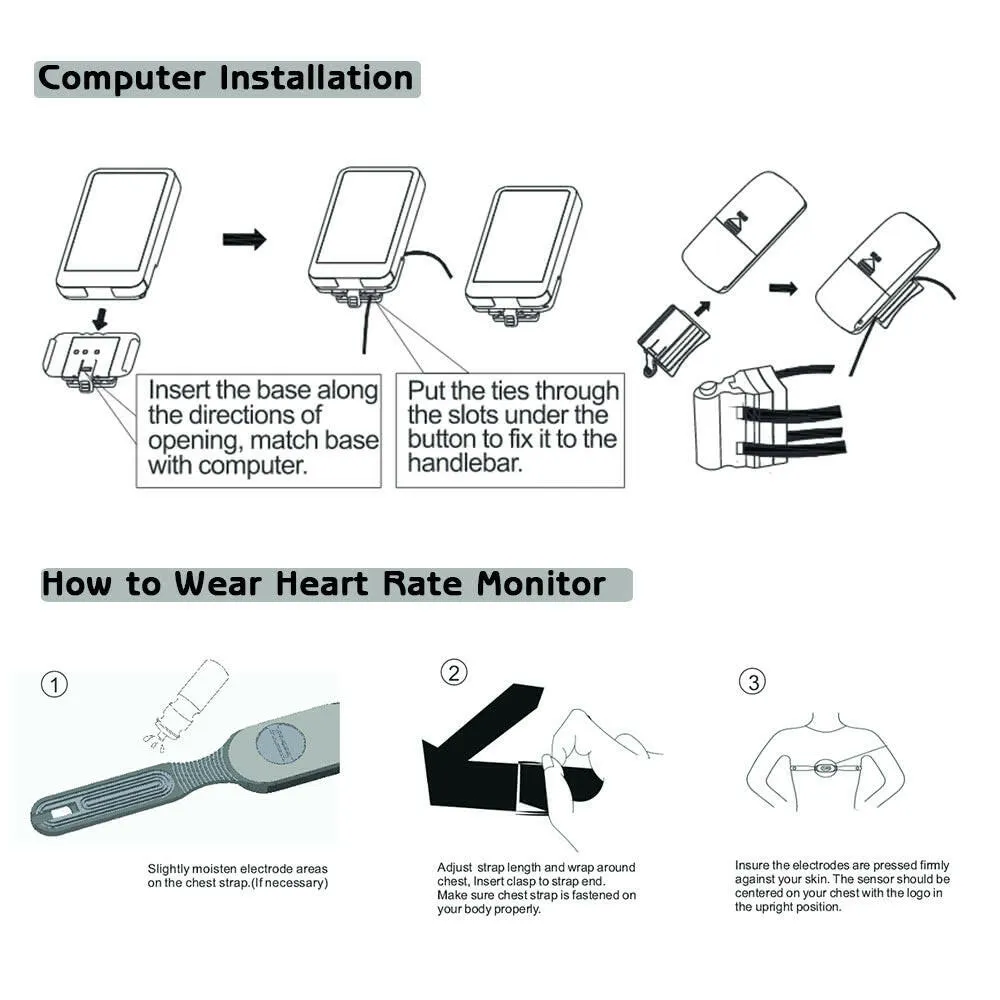 Cycle Computer Wireless Heart Rate Monitor & Cadence Sensor and Speedometer Odometer 3 in 1 Bike Computer Multifunction