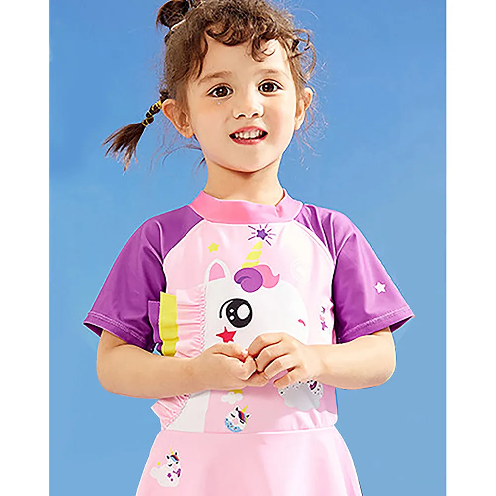Frill Unicorn Frock style Kids Swimwear with attached shorts&matching Swim Cap