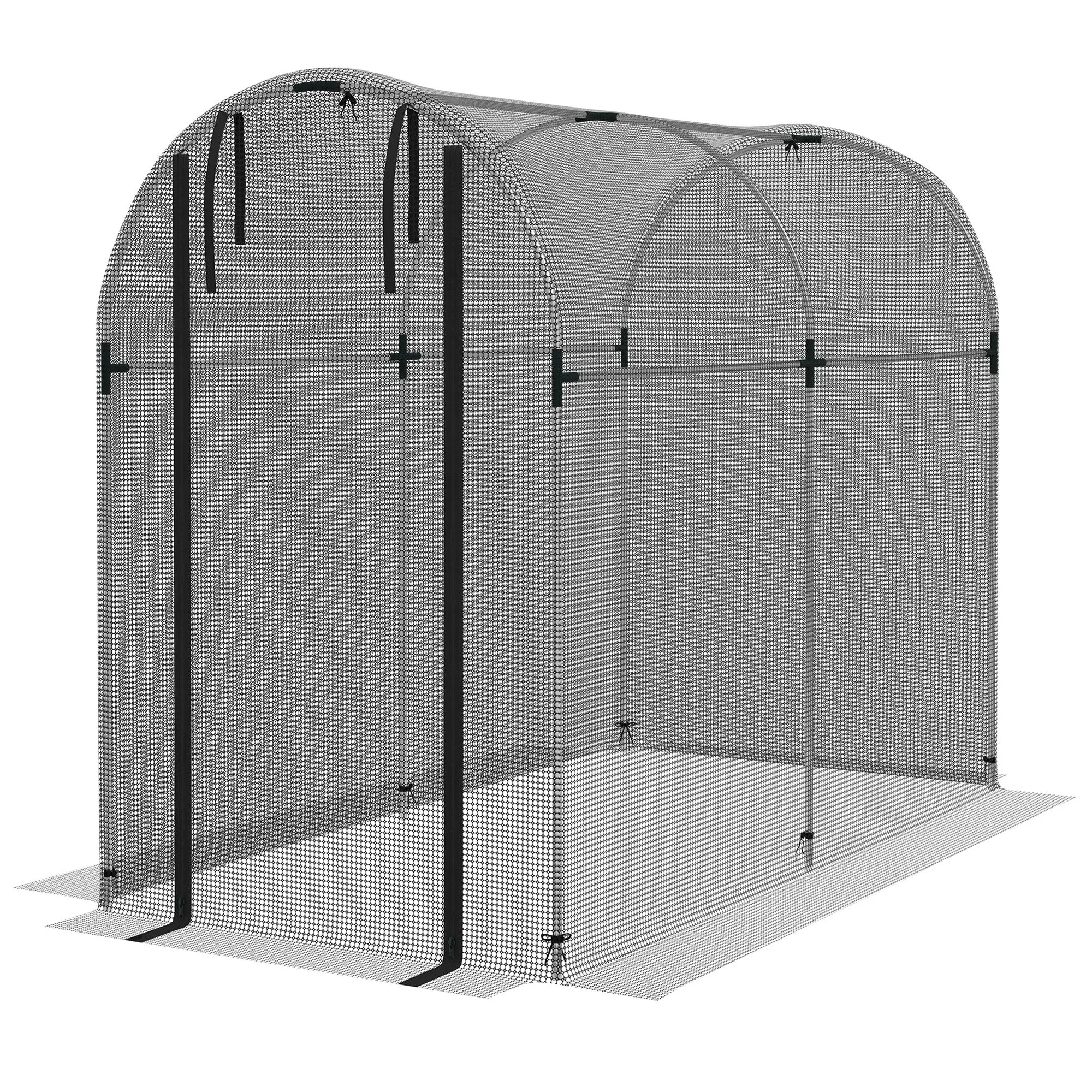 Galvanised Steel Fruit Cage Plant Protection Tent with Zipped Door 1.2 x 2.4 x 1.9m Black