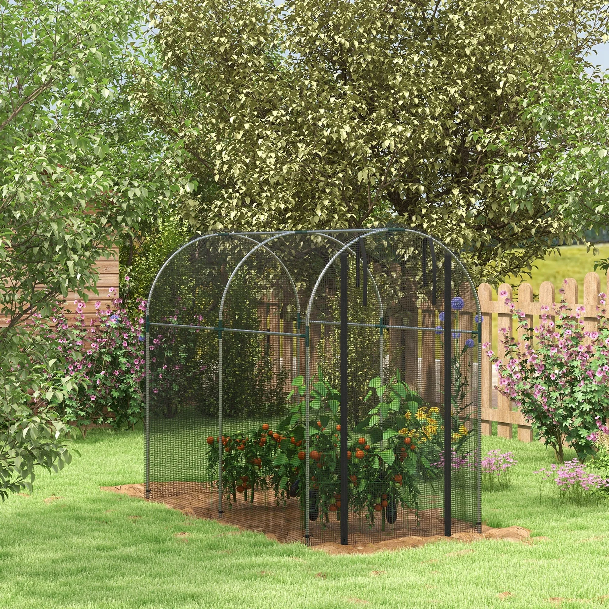 Galvanised Steel Fruit Cage Plant Protection Tent with Zipped Door 1.2 x 2.4 x 1.9m Black