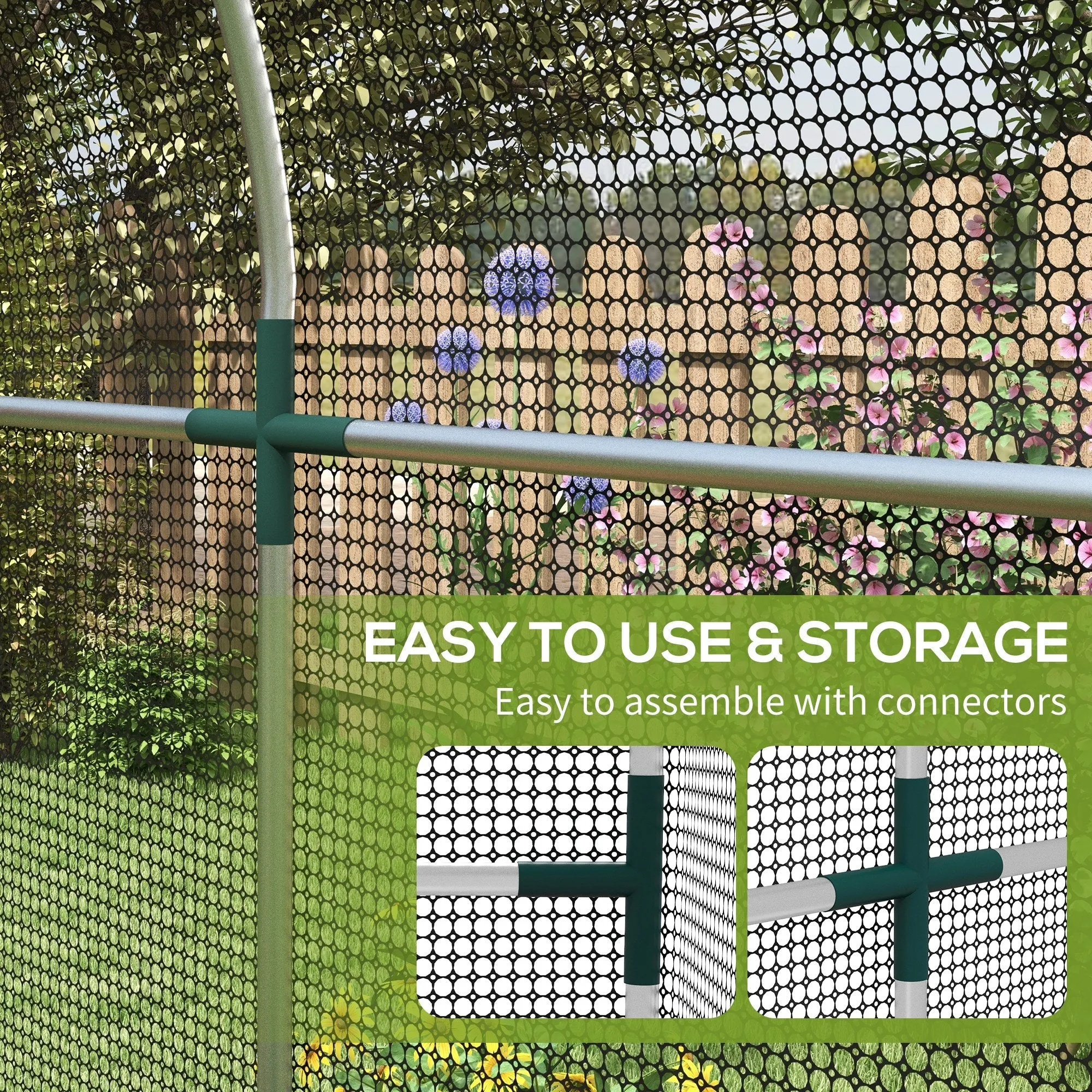 Galvanised Steel Fruit Cage Plant Protection Tent with Zipped Door 1.2 x 2.4 x 1.9m Black