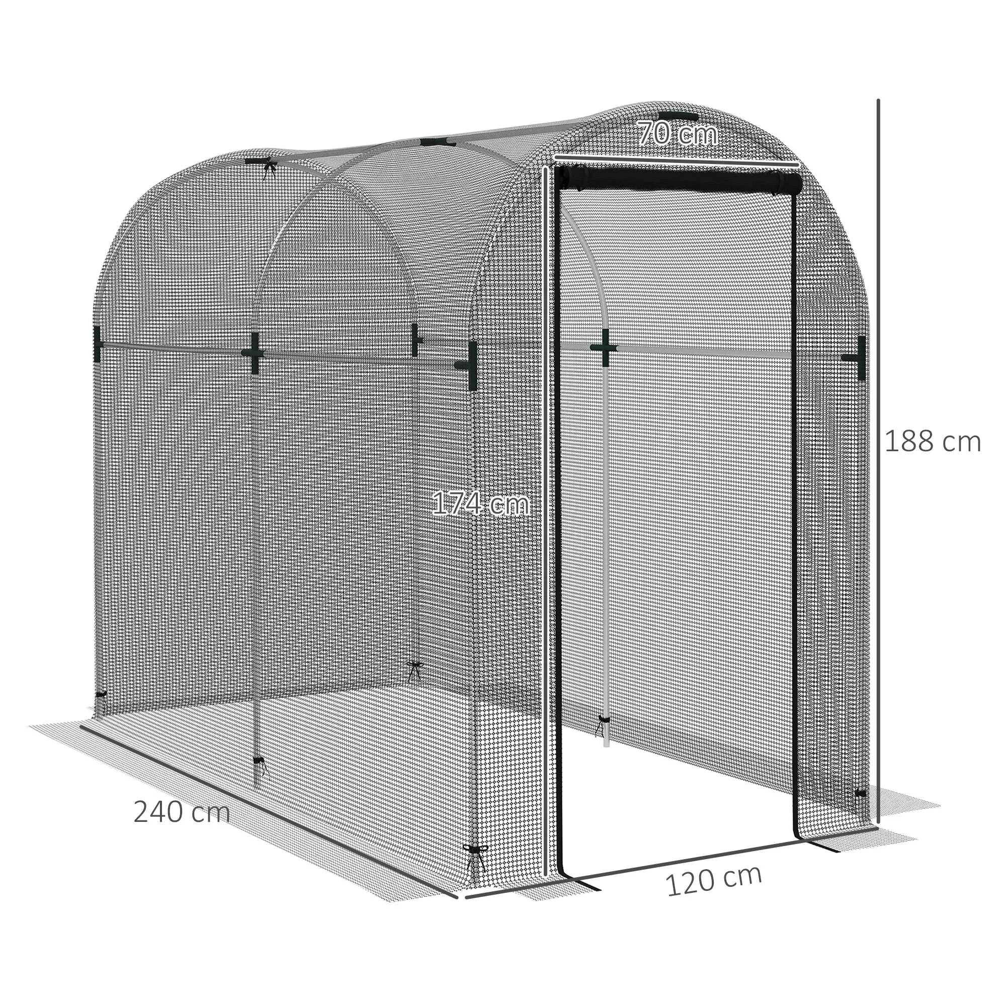 Galvanised Steel Fruit Cage Plant Protection Tent with Zipped Door 1.2 x 2.4 x 1.9m Black