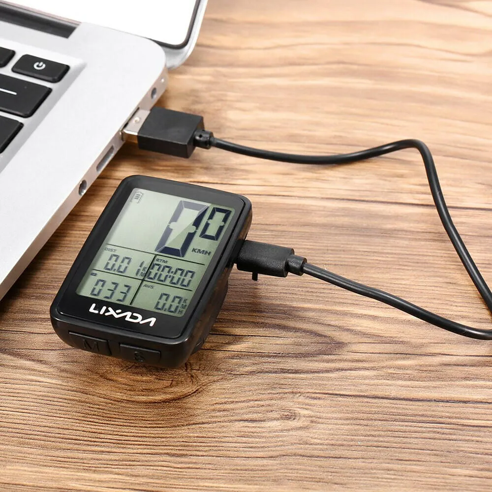 LIXADA BKV-1206 Wireless Bike Speedometer USB Rechargeable Bike Cycling Computer Bicycle Speed Meter Odometer Bicycle Computer