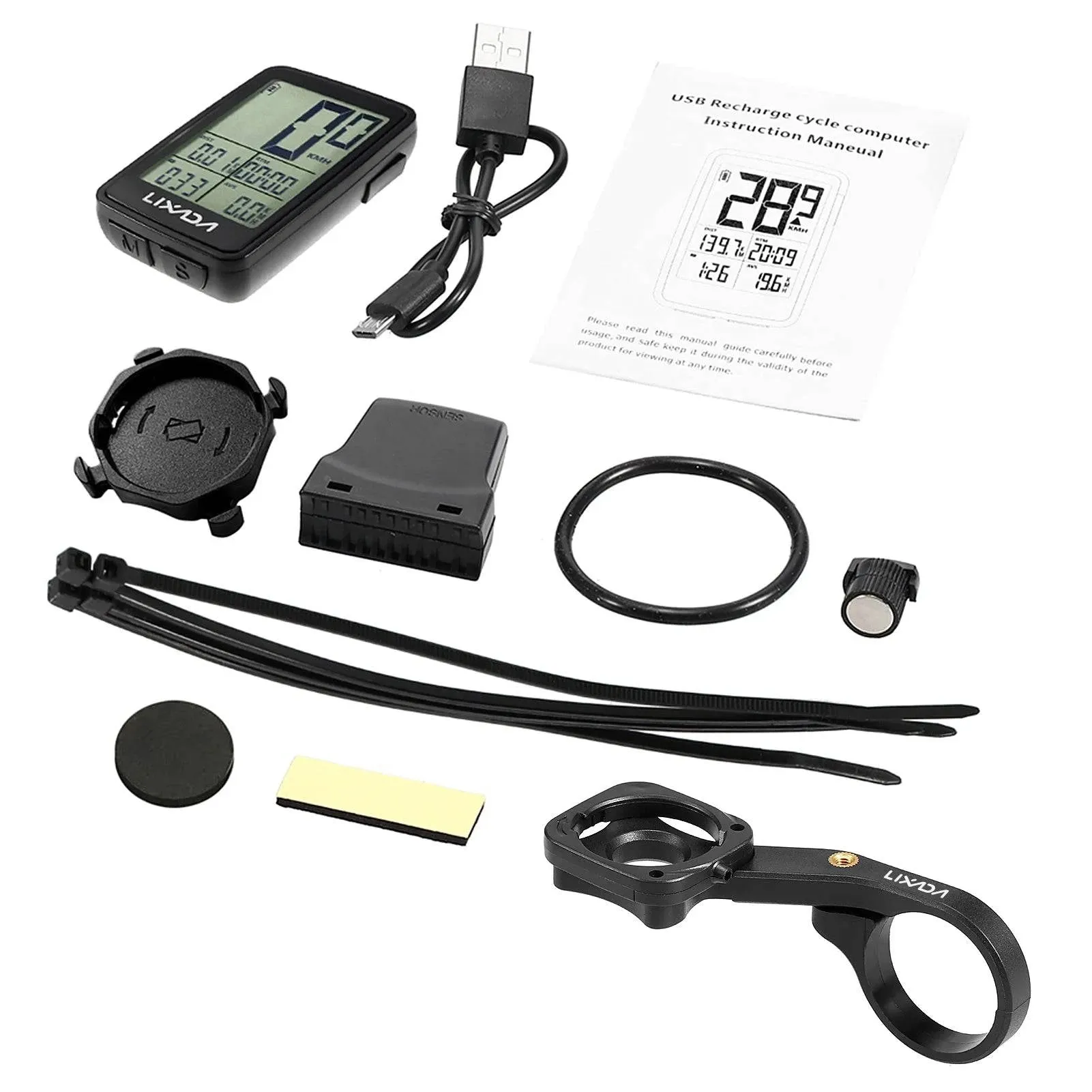 Lixada Speedometer OdometerLCD Digital Display Rechargeable Wireless Bike Cycling Computer Waterproof Riding Bike Accessories
