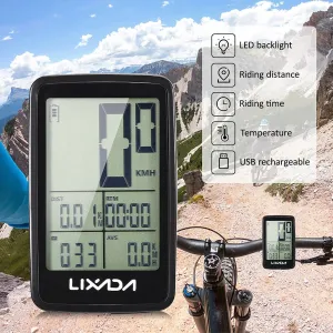 Lixada Speedometer OdometerLCD Digital Display Rechargeable Wireless Bike Cycling Computer Waterproof Riding Bike Accessories