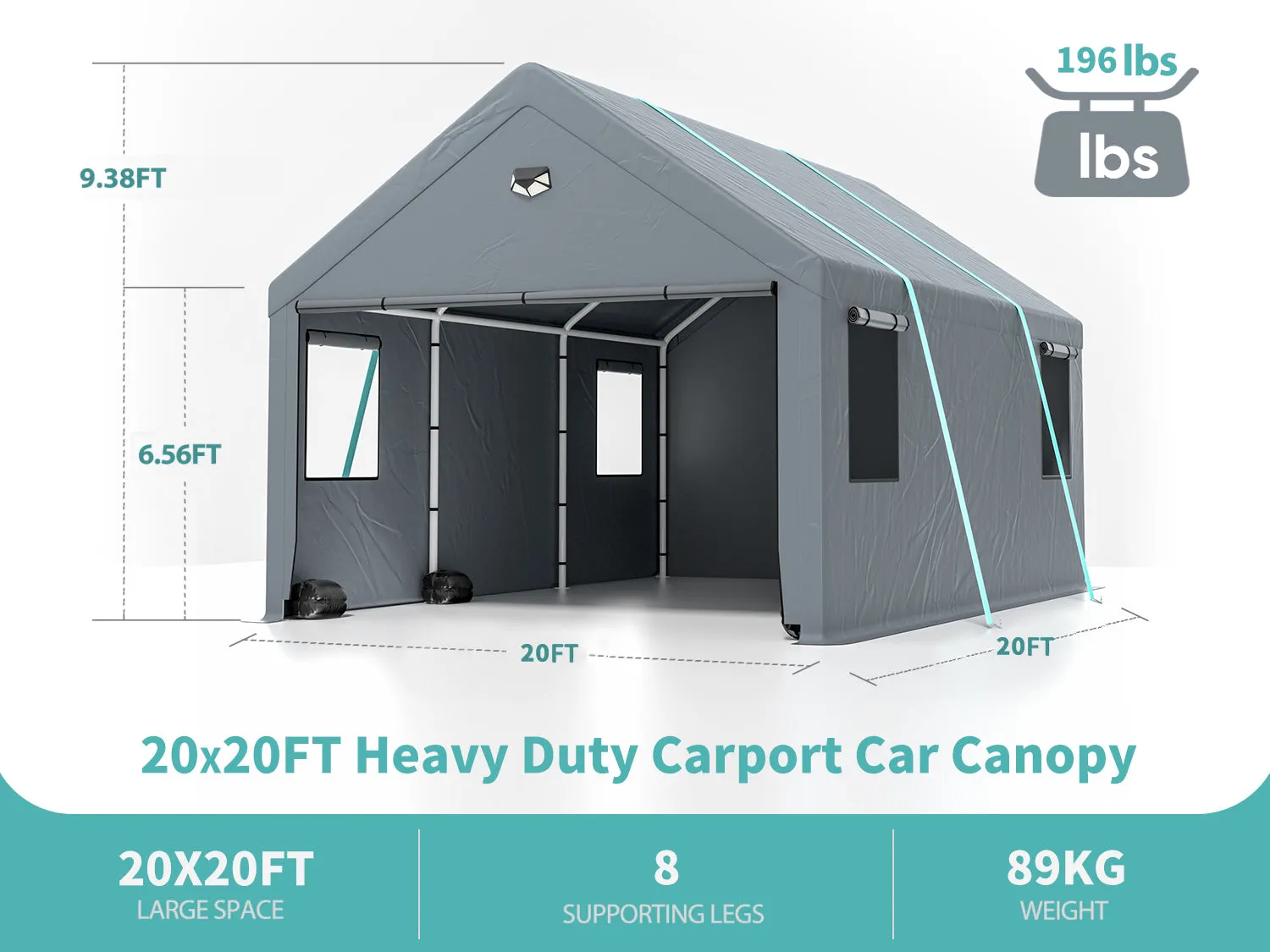 SANNWSG Heavy Duty Extra Large Portable  with Roll-up Windows and All-Season Tarp Cover,Metal Roof &Side Walls Car Tent Garage