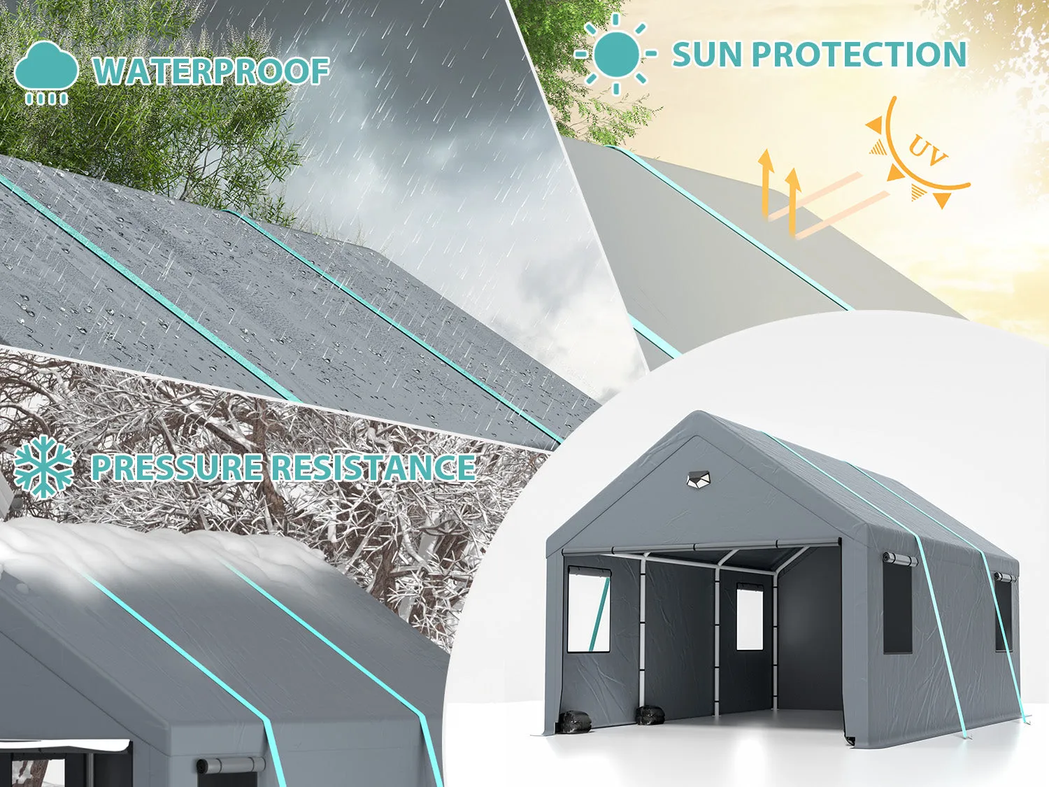 SANNWSG Heavy Duty Extra Large Portable  with Roll-up Windows and All-Season Tarp Cover,Metal Roof &Side Walls Car Tent Garage