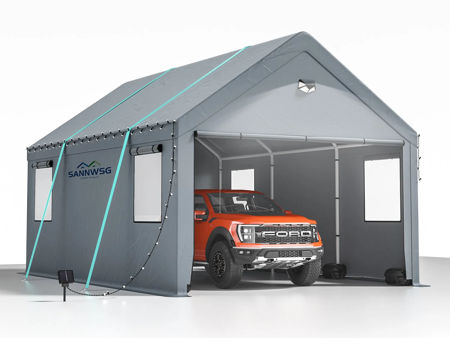 SANNWSG Heavy Duty Extra Large Portable  with Roll-up Windows and All-Season Tarp Cover,Metal Roof &Side Walls Car Tent Garage
