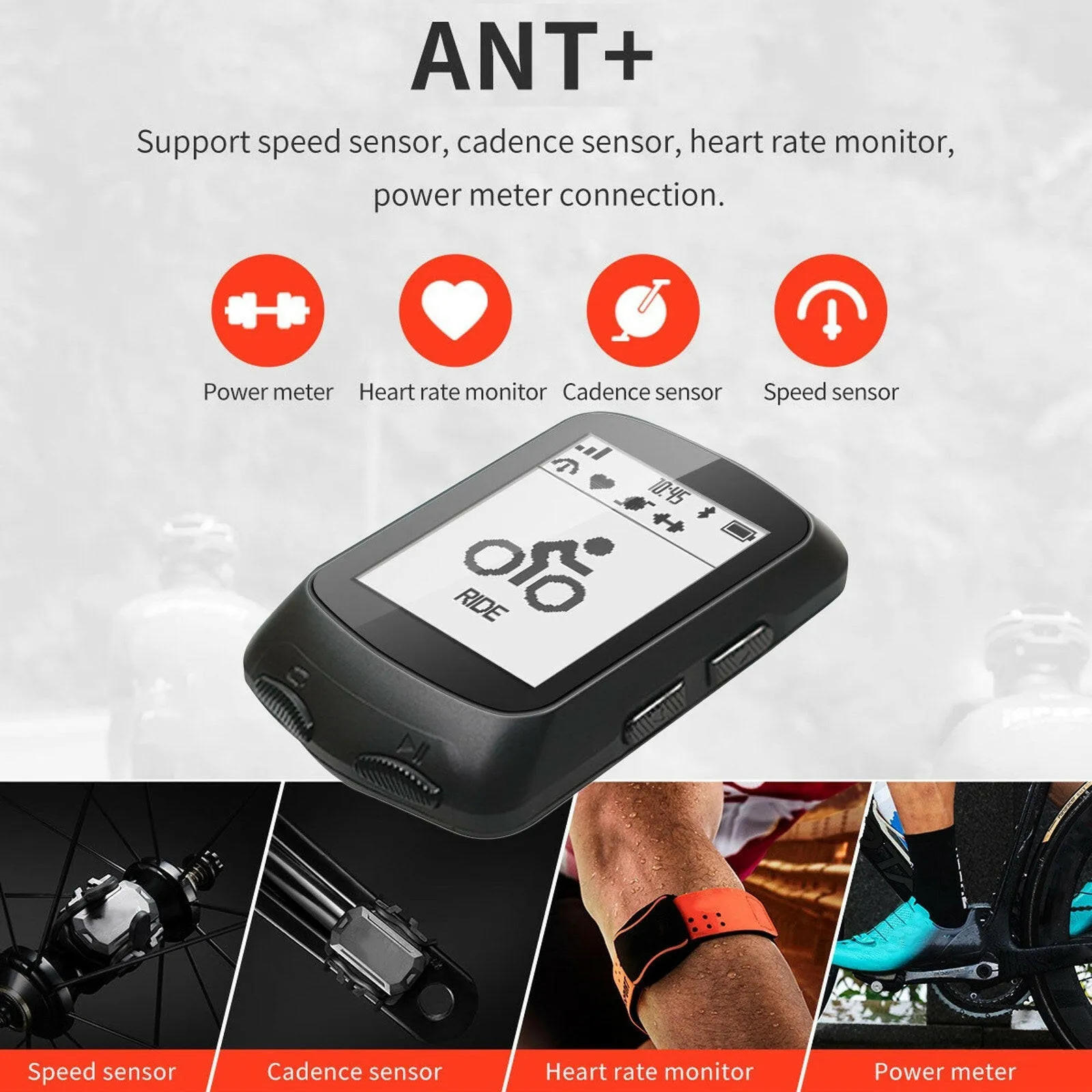 Smart GPS Cycling Computer Bike with BT 5.0 ANT  Function Wireless Digital Speedometer Auto Backlight IPX7 Accurate Bike Computer